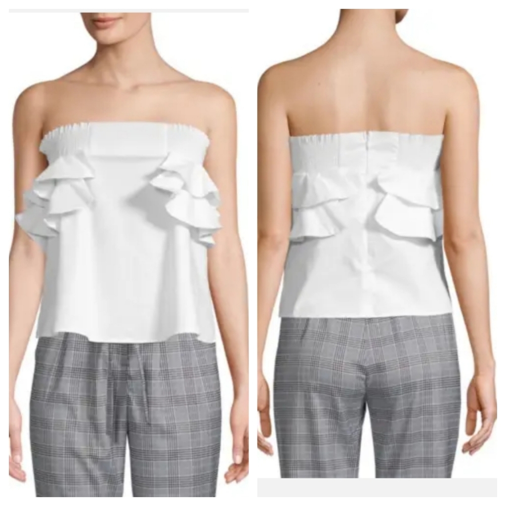 NWT $128.00  Lea & Viola White Smocked Ruffled Sleeveless Top Sz.S
